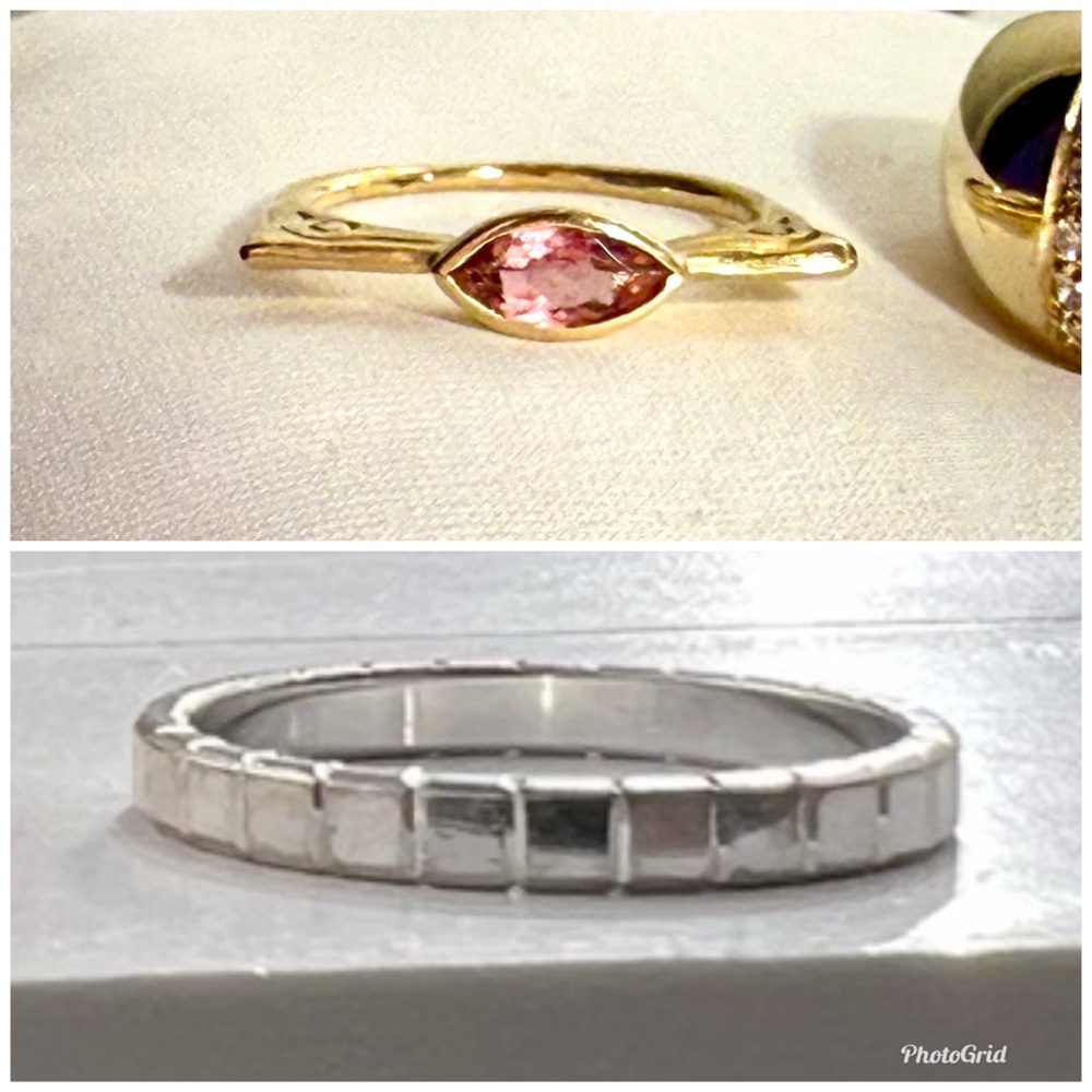 Steven Battelle 18k YG Pink Tourmaline- Sz 7 
Chopard 18k WG Ice Cube Sz 6.5